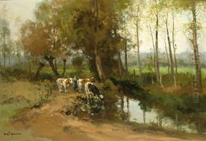 Watering Cows In A Wooded Landscape