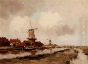Windmills Near A Canal by Willem George Frederik Jansen