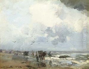 Shellfishers On The Beach by Willem George Frederik Jansen