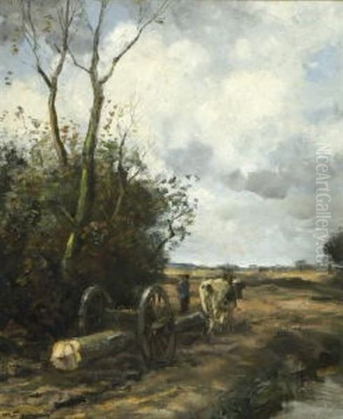 Bauer Mit Holzfuhrwerk Auf Dem Heimweg - view 1