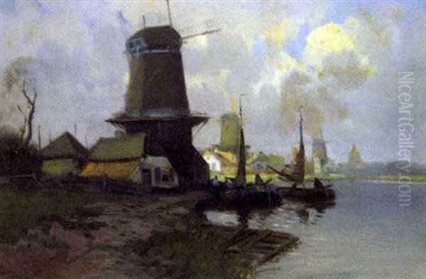 Windmills By A Canal, Holland - view 1