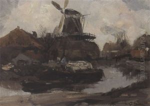 A View Of A Landscape With Windmill