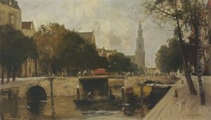 A View Of The Prinsengracht With The Westerkerk, Amsterdam by Willem George Frederik Jansen