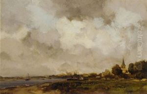 A View Of A Village Along The River by Willem George Frederik Jansen