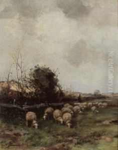 A Shepherd And His Flock Of Sheep by Willem George Frederik Jansen
