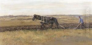 A Farmer Ploughing by Willem George Frederik Jansen