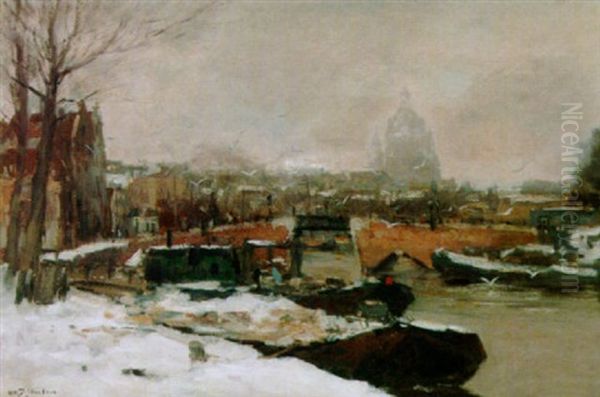 A View Of An Amsterdam Canal In Winter, The Nicolaas Church In The Background - view 1