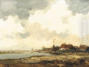 A View Of A Village By The River by Willem George Frederik Jansen