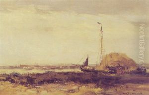 A Haybridge In A Polder Landscape by Willem George Frederik Jansen