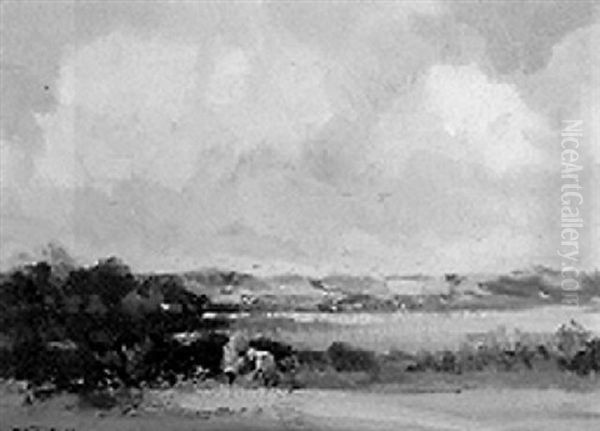 Children Picking Flowers In A Dune Landscape - view 1