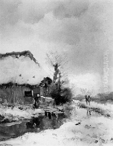 A Woman Near A Farm In A Winter Landscape - view 1