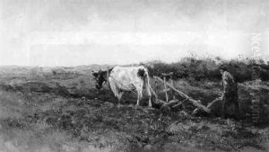 A Peasant Ploughing The Fields by Willem George Frederik Jansen