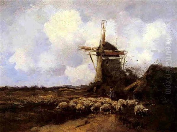 Landscape With Windmill, Sheep And Shepherd - view 1