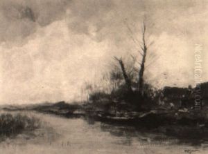 A Polder Landscape With Figures In A Rowing Boat by Willem George Frederik Jansen