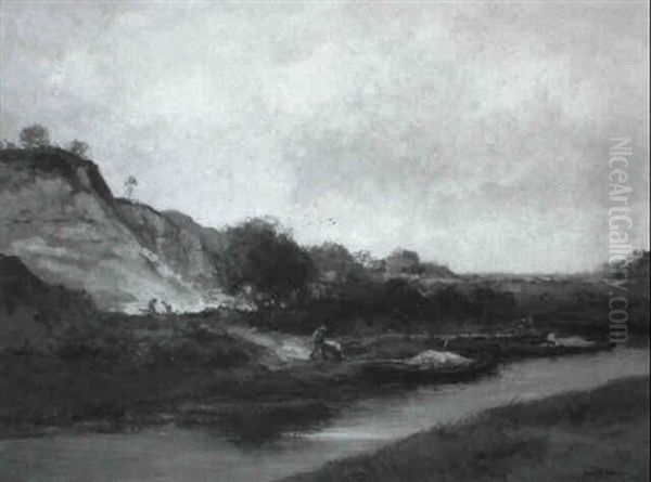 A Sloping River Landscape With Workers At A Sand Pit - view 1