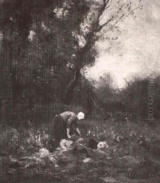Peasant Woman Tending Vegetable Garden - view 1