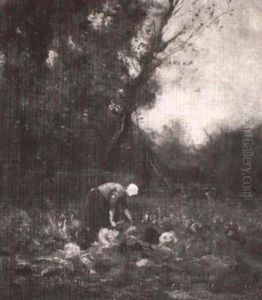 Peasant Woman Tending Vegetable Garden by Willem George Frederik Jansen