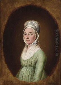 A Portrait Of A Young Lady Wearing A Green Dress And A White Lace Hairdress by Johannes Christiaan Janson