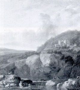 Berglandschap Met Figuren Bij Een Brug by Johannes Christiaan Janson