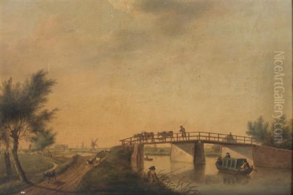 Paysage Au Pont Et Promeneurs - view 1