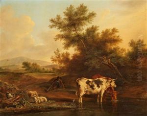 Landschaft Mit Hirte, Rindern, Schafen Und Ziege Landschaft Mit Hirte, Rindern, Schafen Und Ziege