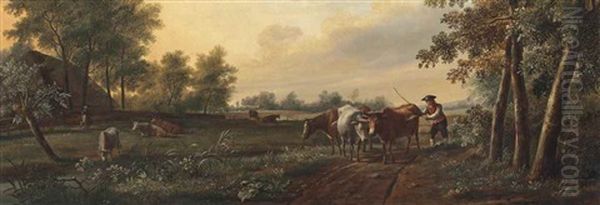 A River Landscape With A Drover And His Cattle, A Windmill Beyond - view 1