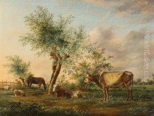 Landschaft Mit Pferd, Kuhen Und Schafen Landschaft Mit Pferd, Kuhen Und Schafen