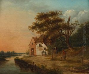 Flusslandschaft Mit Bauernhaus by Johannes I Janson