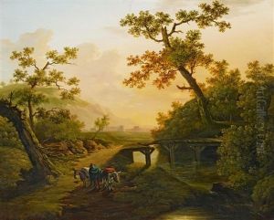 Ideale Italienische Landschaft Bei Sonnenuntergang Mit Reiter Im Vordergrund by Johannes I Janson