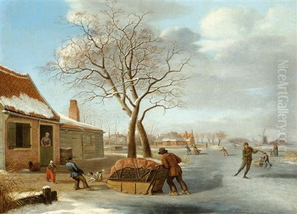 Winter Landscape With Ice Skaters - view 1