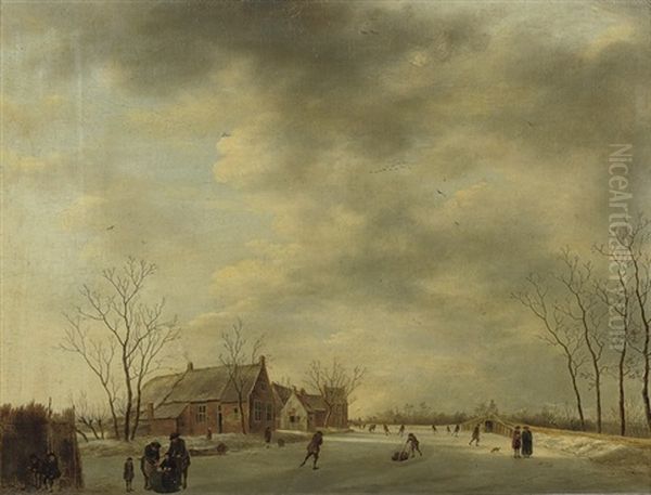 A Winter Landscape With Figures Skating - view 1