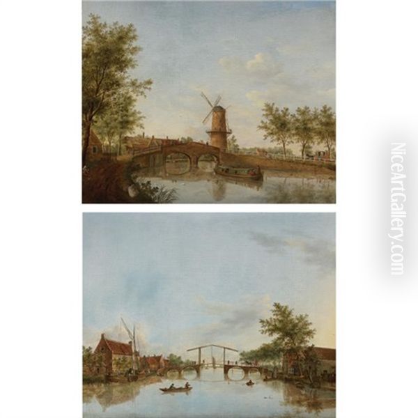 River Landscape With Drawbridge (+ River Landscape With Windmill; Pair) - view 1