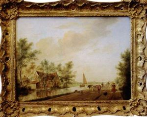Promeneurs Et Paysans Le Long D'un Canal