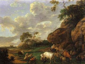 Repos Des Bergers Et De Leur Troupeau Dans Un Paysage Repos Des Bergers Et De Leur Troupeau Dans Un Paysage