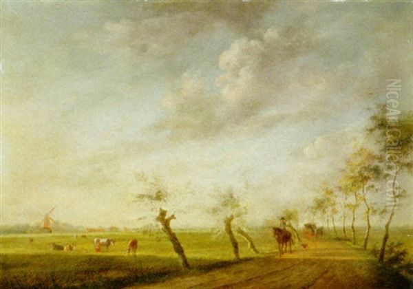 A Landscape With Travellers On A Path And Cows In A Field - view 1