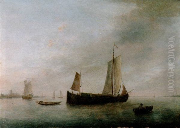 An Aak Sailing Before The Wind On A River Estuary At Dawn - view 1