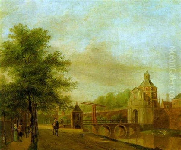 Townsfolk In A Srteet By A City Gate - view 1