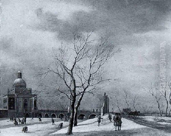 A View Of The Muiderpoort, Amsterdam, In Water, With Skates On The Frozen Singelgracht And A Horse Darwn Carriage On The Road - view 1