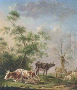 Cattle And Sheep In A Watermeadow by Pieter Janson