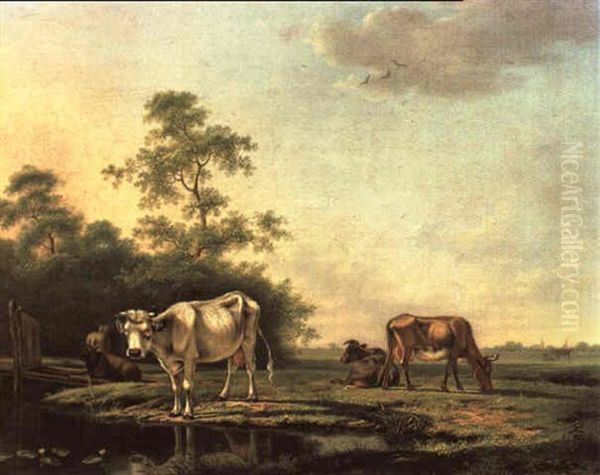 Weihende Kuhe In Sommerlicher Abendlandschaft - view 1