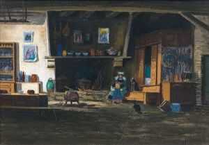 Interieur Breton, Le Repas Devant La Cheminee by Mathurin Janssaud