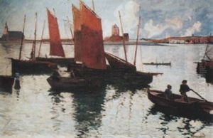 Camaret - Sardiniers Aux Voiles Rouges Au Mouillage