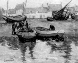 Barques De Peches Sur La Greve En Bretagne by Mathurin Janssaud