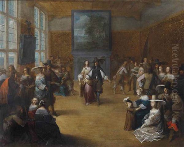 An Elegant Party In A Palace Interior With Figures Conversing And Dancing - view 1