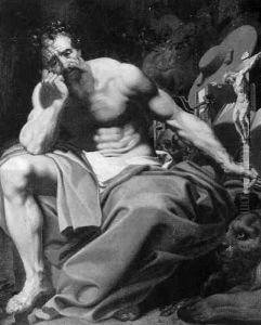 Der Hl. Hieronymus Mit Dem Lowen, Ein Kreuz Umfassend by Abraham Janssens
