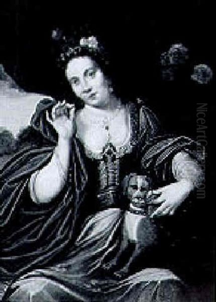 The Sense Of Smell: A Lady Seated, Three Qurater Length, Smelling A Rose With Her Dog On Her Lap, Before A Vase Of Flowers And A Disant Landscape - view 1