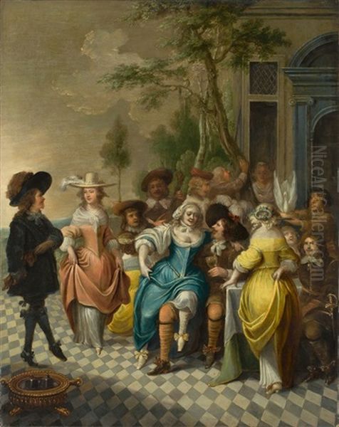 An Elegant Group, Dancing And Making Music On A Terrace - view 1