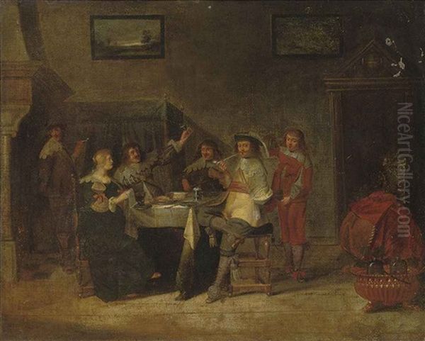 An Elegant Company Making Merry In An Interior - view 1