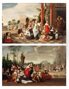 Assemblee Galante A L'exterieur D'un Palais (pair) by Hieronymous (Den Danser) Janssens