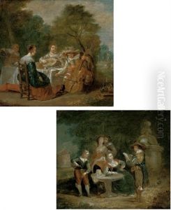 Elegant Company Making Music At A Table (+ Elegant Company Listening To A Recital; Pair) by Hieronymous (Den Danser) Janssens